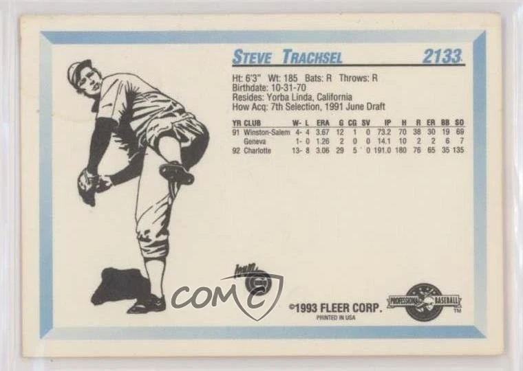 1993 Fleer ProCards Minor League Steve Trachsel #2133 Rookie RC - Image 2 of 2