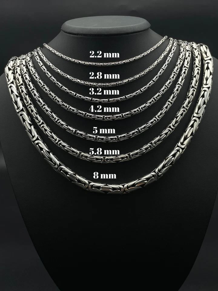 925 Пробы король византийский твердого окисленного круглый цепочка ожерелье, подарок мужчин - Изображение 2 из 4