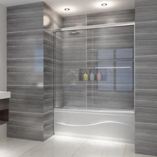ELEGANT Bypass Double Sliding Shower Tub Doors 58.5"-60"W Brushed Nickel Finish