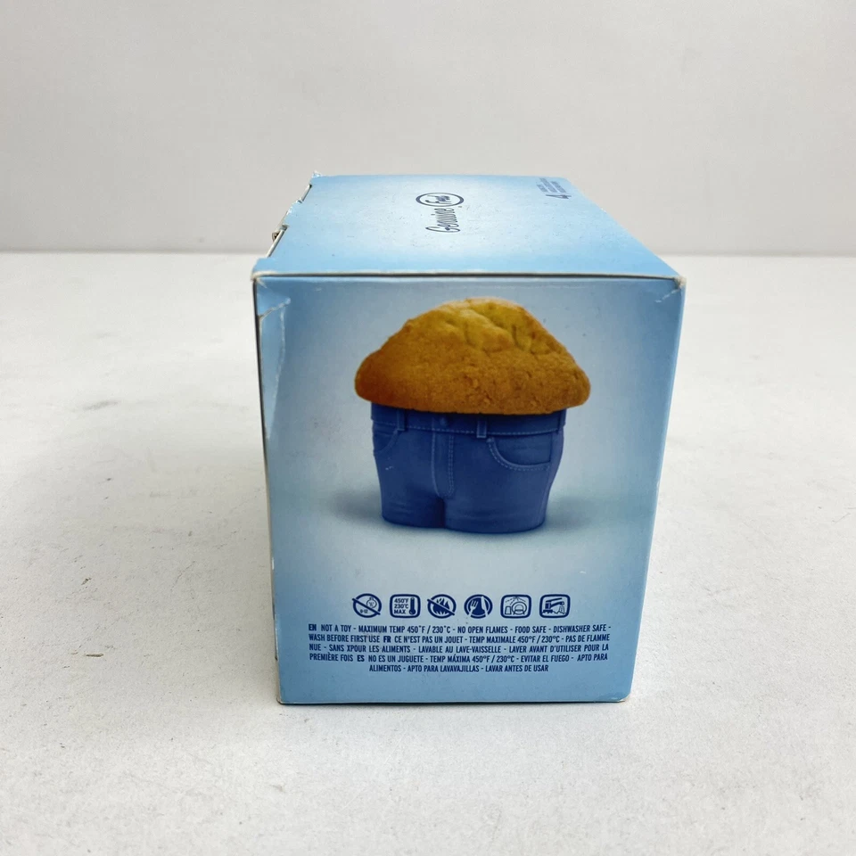 Pantalones de mezclilla azules de silicona para hornear para magdalenas caja de 4 tazas para hornear pequeños magdalenas cupcakes Foto 4 de 4