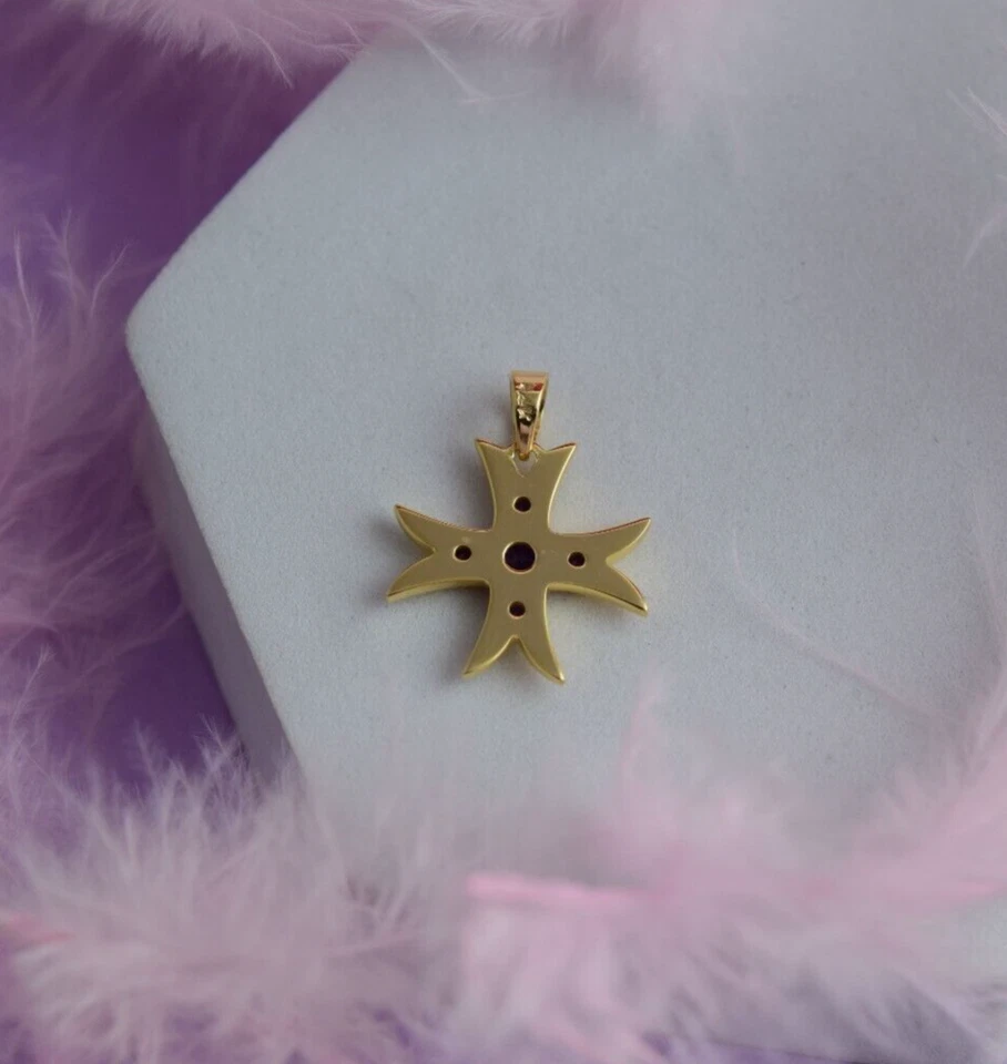 Solid 14k Yellow Gold Amethyst Gemstone MALTESE CROSS Pendant Charm Jewelry Gift - Image 3 of 4