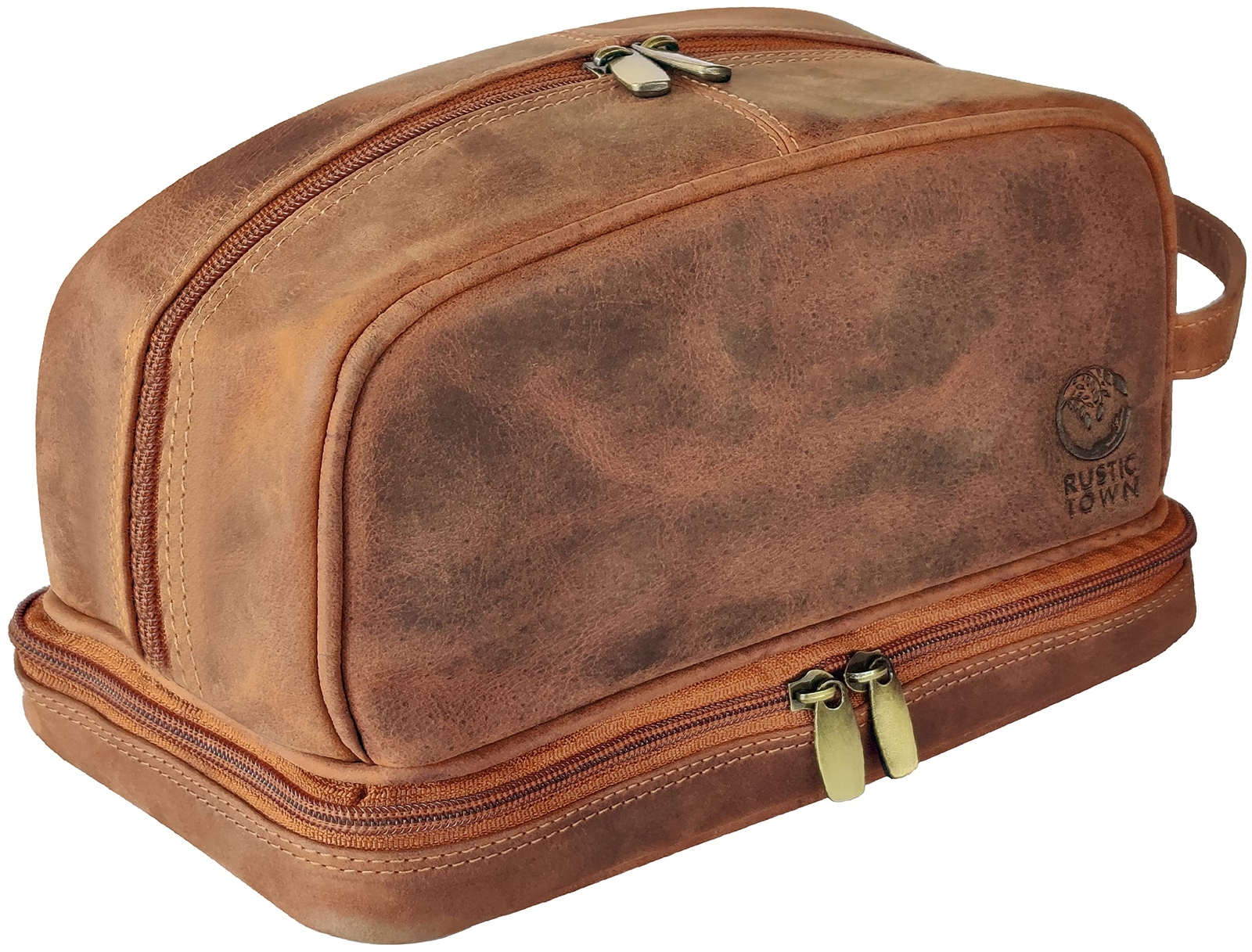 Men's Leather Travel Toiletry Bag - Shaving Dopp Kit & Cosmetic Organizer