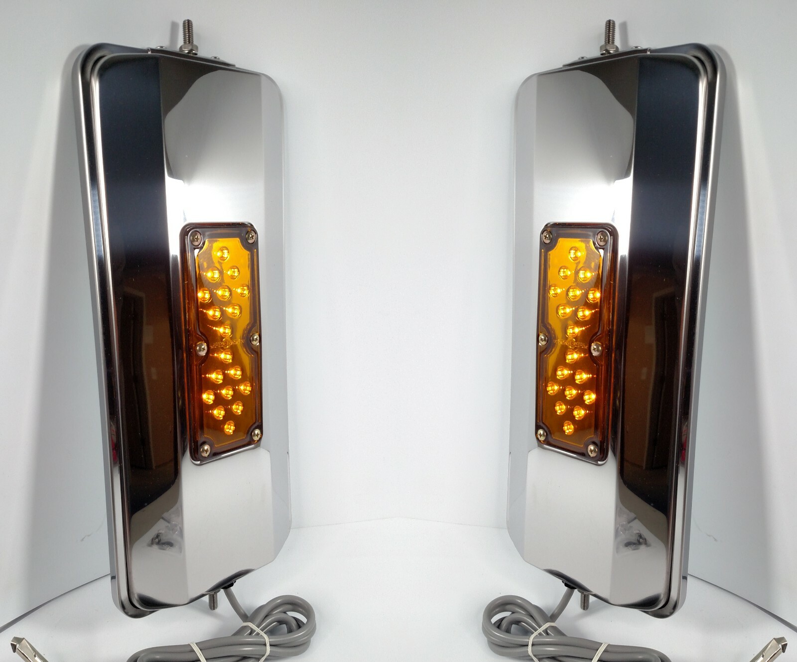 Pair Heated Lighted Stainless Mirrors Amber LED 7x16 For Peterbilt KW West Coast