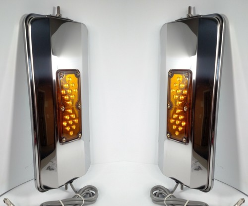 Pair Heated Lighted Stainless Mirrors Amber LED 7x16 For Peterbilt KW West Coast - 第 1/7 張圖片