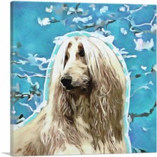 ARTCANVAS Afgan Hound Dog Breed Blue Flowers Canvas Art Print