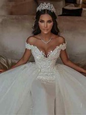 Sexy Mermaid Wedding Dresses Detachable Train Off Shoulder Appliques Bridal Gown