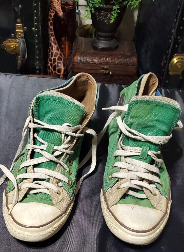 Vintage Green Converse Double Layer High Tops Navy Blue And Vintage Green Converse Double Layer High Tops Navy Blue And