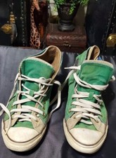 Vintage Green Converse Double Layer High Tops Navy Blue And Tan Corduroy Rare.