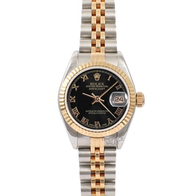 K1163 ロレックス　コマ　レディース　69173/79173 SS×YG ROLEX LADY DATEJUST 79173 GOLD STEEL 26MM WATCH BLACK ROMAN DIAL