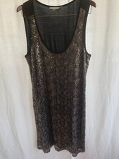 Calvin Klein Size Large Gray Silver Black Sequin Sleeveless Evening Dress