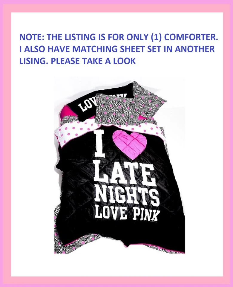 Новый Victoria Secret розовый я люблю ❤ поздно ночью горошек двусторонний одеяло TWIN - Изображение 3 из 3