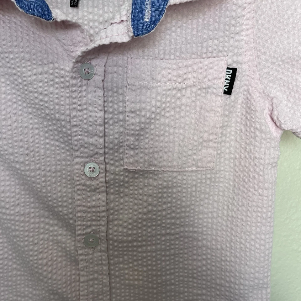 DKNY | Pink Crepe Button Shirt Sleeve Shirt Boys 24 Months Seersucker Collar - Image 3 of 4