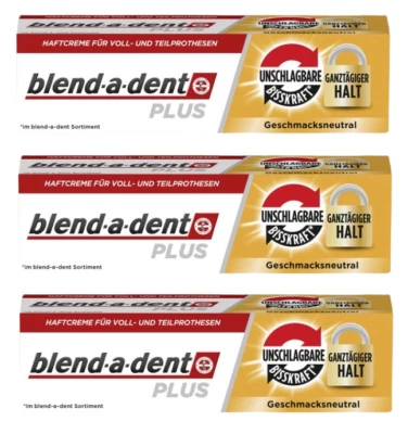 Blend-a-dent PLUS Haftcreme Unschlagbare Bisskraft 3 x 40g geschmacksneutral NEU