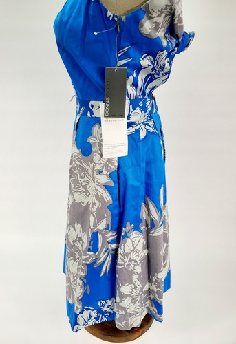 Donna Ricco White & Cerulean Blue Modern Floral Pattern Dress - NEW! - Picture 8 of 12