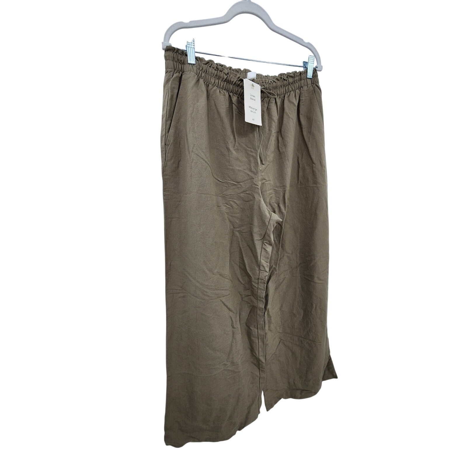New NWT Wide Leg Linen Blend Pants Green Army Size Large thumbnail 3