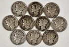 Lot of 10 Mercury Dimes 90% Silver - Various 1918 - 1944 Dates Free Shipping