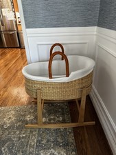 Design Dua Hand Woven Bassinet, Rocking Stand, Bedding