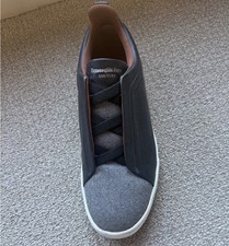 Mens Ermenegildo Zegna Triple Stitch Deerskin Leather Black Slip On Sneaker Sz 9