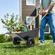 Image of Heavy-Duty Garden Utility Cart w/ Pneumatic Tires & 100 kg Load Capacity Yellow