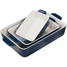 Kook Ceramic Casserole Dish Set, Large Lasagna Pan Deep for Oven, 3-Piece