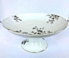 Vtg Carlsbad Austria AK Hand Painted Gray Floral Pedestal Bowl Gold Gilt 8.75"