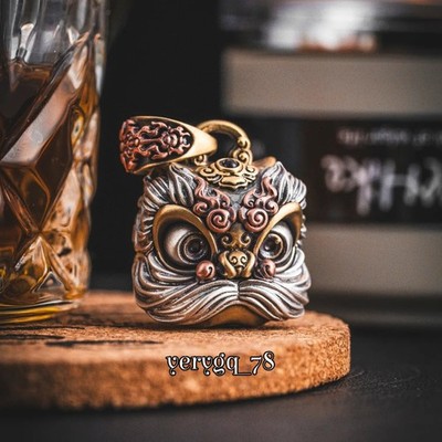 Dancing Lion Pendant In Brass Lucky Amulet Charm Necklace Decor Gift For Bag Car