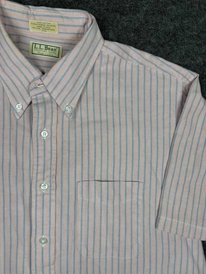 Vtg. L.L.Bean "Single Needle Tailoring”Oxford Dress Shirt Pink&Blue Men’s 17.5 - Image 1 of 4