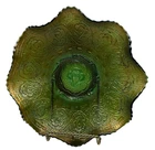 FENTON Green Carnival Glass "Persian Medallion" 9-Inch Ruffled Bowl