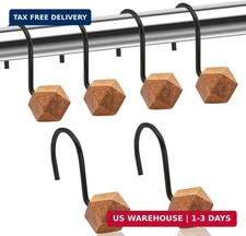Decorative Shower Curtain Hooks, Wood Shower Curtain Rings, Modern Polygon Wood