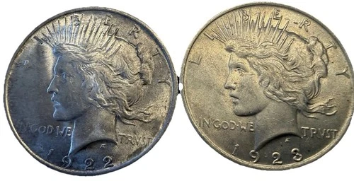 1922 & 1923 P/D/S PEACE Liberty $1 Dollar 90% Silver~Gorgeous AU-BU ~ 2 Coin Lot
