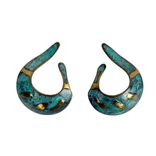 Rolf & Andrea Ludden RAL Brutalist Teal Copper Brass Ear Sling Cuffs Earrings