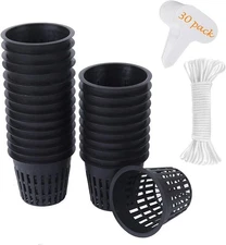 ORIMERC 30 Pack 3 Inch Net Cup Pots with Hydroponic Self Watering Wick & Plant L