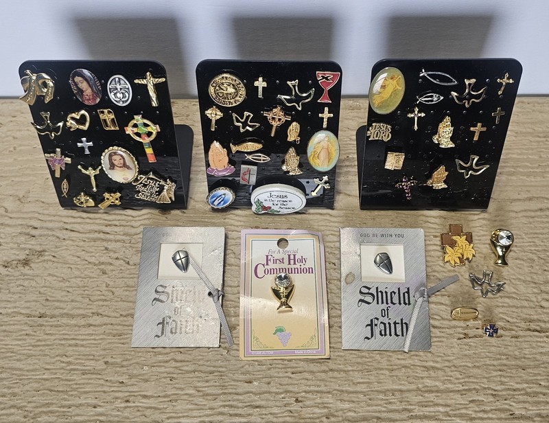 Lot Of 56 Vintage To Now Religious Cross Communion Pins Lapel Pins Tie Tacks