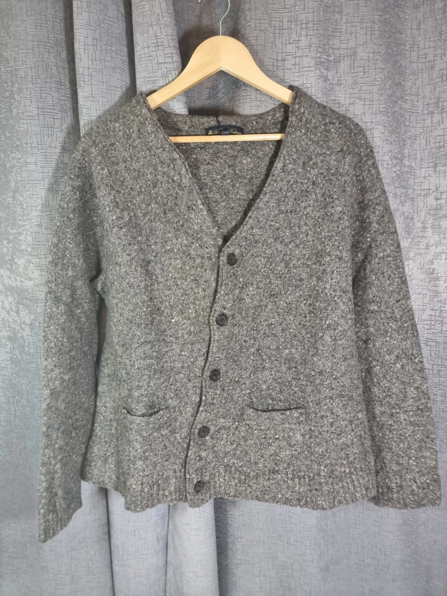 Cárdigan tejido de lana gris Brooks Brothers para hombre cuello en V bolsillos botón talla L