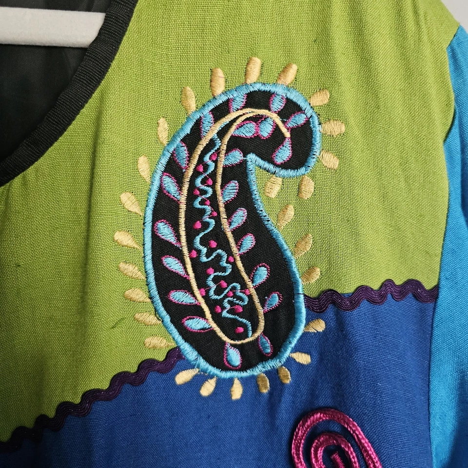 Chaqueta Indigo Moon para mujer 2X púrpura azul negro lima colorida artística bordada Foto 3 de 4