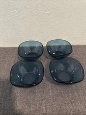 Vtg  4 Vereco Berry/Dessert Bowls  Vereco France Dishes /Blue Art glass.Signed!