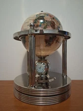 Mother of Pearl Gemstone Rotating Desk Globe w/Clock/Thermometer/Hydrometer