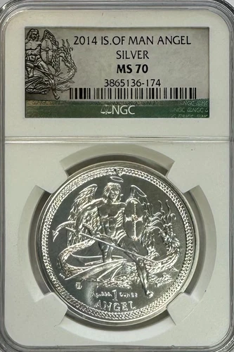 2014 Isle of Man Angel, 1 oz .999 Silver, MS 70 NGC, NR.
