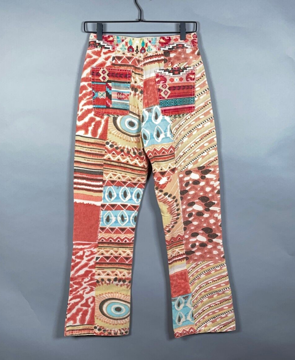 VTG 90s Artsy Abstract Print Jeans Women's 0 (28 x 26) Red