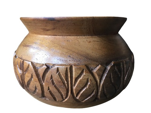 Vintage Monkeypod Wood Pot Planter Handcarved Leaf Bowl Philippines - 第 1/11 張圖片
