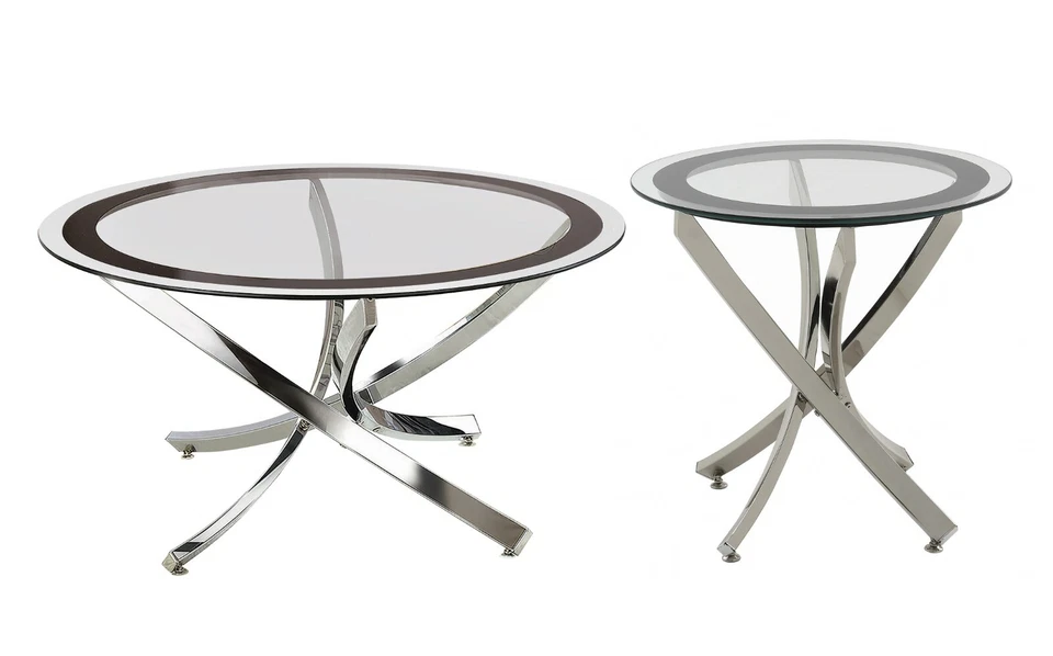 Conjunto de mesa de centro moderno 2 peças tampo redondo vidro cromado montanha-russa 702587 702588 - Imagem 4 de 4