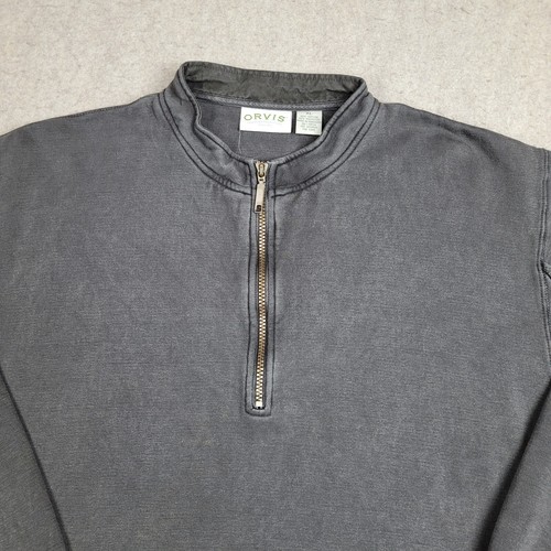 Orvis 1/4 Zip Pullover Sweater Mens XL Gray Heavyweight Vintage Faded - Picture 2 of 10