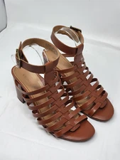 Vionic Perk Sami heel  brown cognac Leather Ankle Strap Sandals Heels size 11