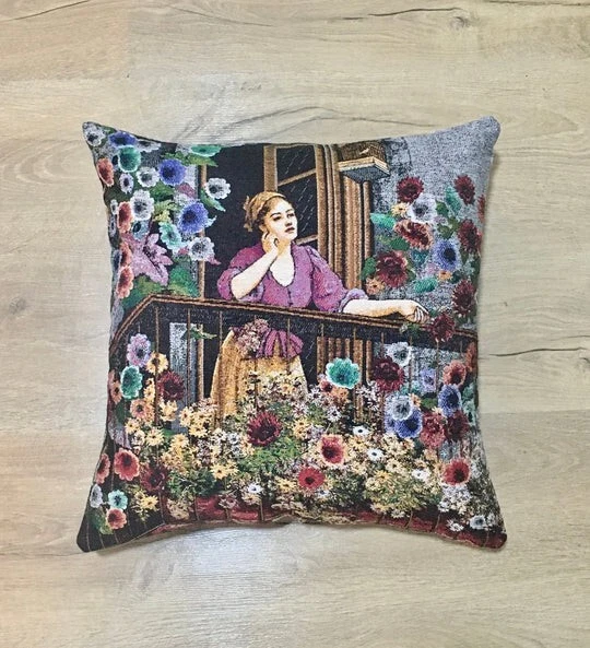 Tapestry Pillow Cover,Ottoman Women Gobelin Pillowcase,Housewarming Woven Throw - Image 4 of 4