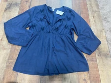 l.u.g.g blue embroidered floral boho blouse Long sleeves thin cute v neck 14 Sz