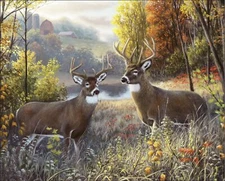 35" Fabric Panel | David Textiles Digital Brothers Two Deer Forest Barn Scene