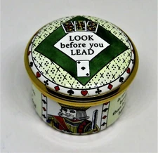 HALCYON DAYS ENAMEL BOX - CARD GAMES - PLAYING CARDS - BRIDGE - CARD SUITS