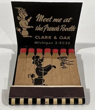 50’s French Poodle Chicago Full Feature Matchbook Drinking Dog Eiffel Tower NOS!