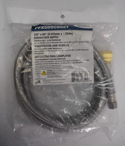 ProFlo Stainless Steel Braid 3/8" x 60" Dishwasher Water Supply Connector Kit - Picture 1 of 6