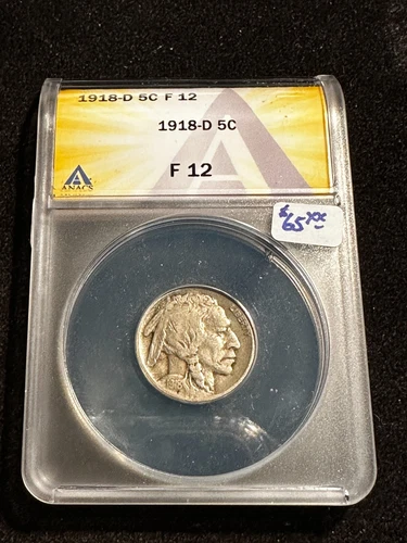 1918 D BUFFALO NICKEL ANACS F 12 913